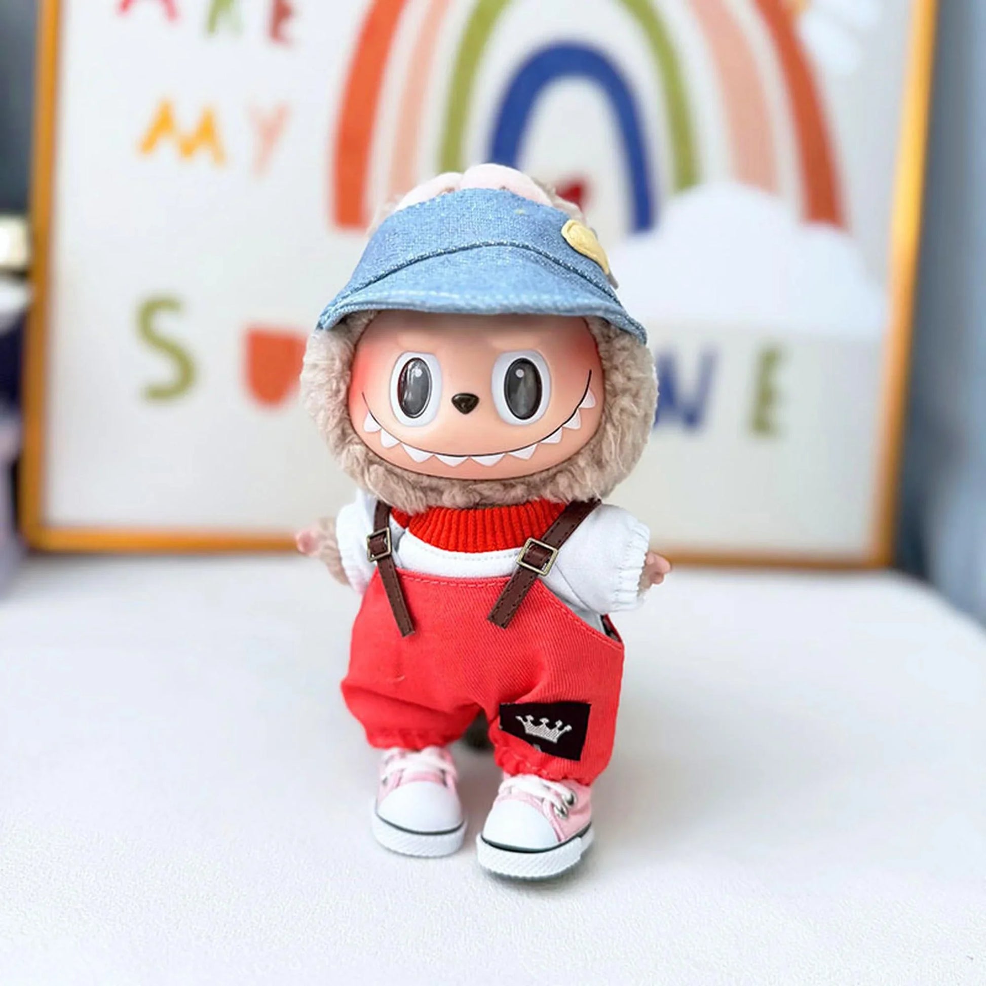 Cowboy Hat + Crown Belt Overalls Set Red + Pink Canvas Shoes